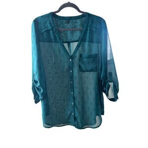 Sheer Teal Button-Up Blouse – Maurices | Boho Lightweight Fall Layer